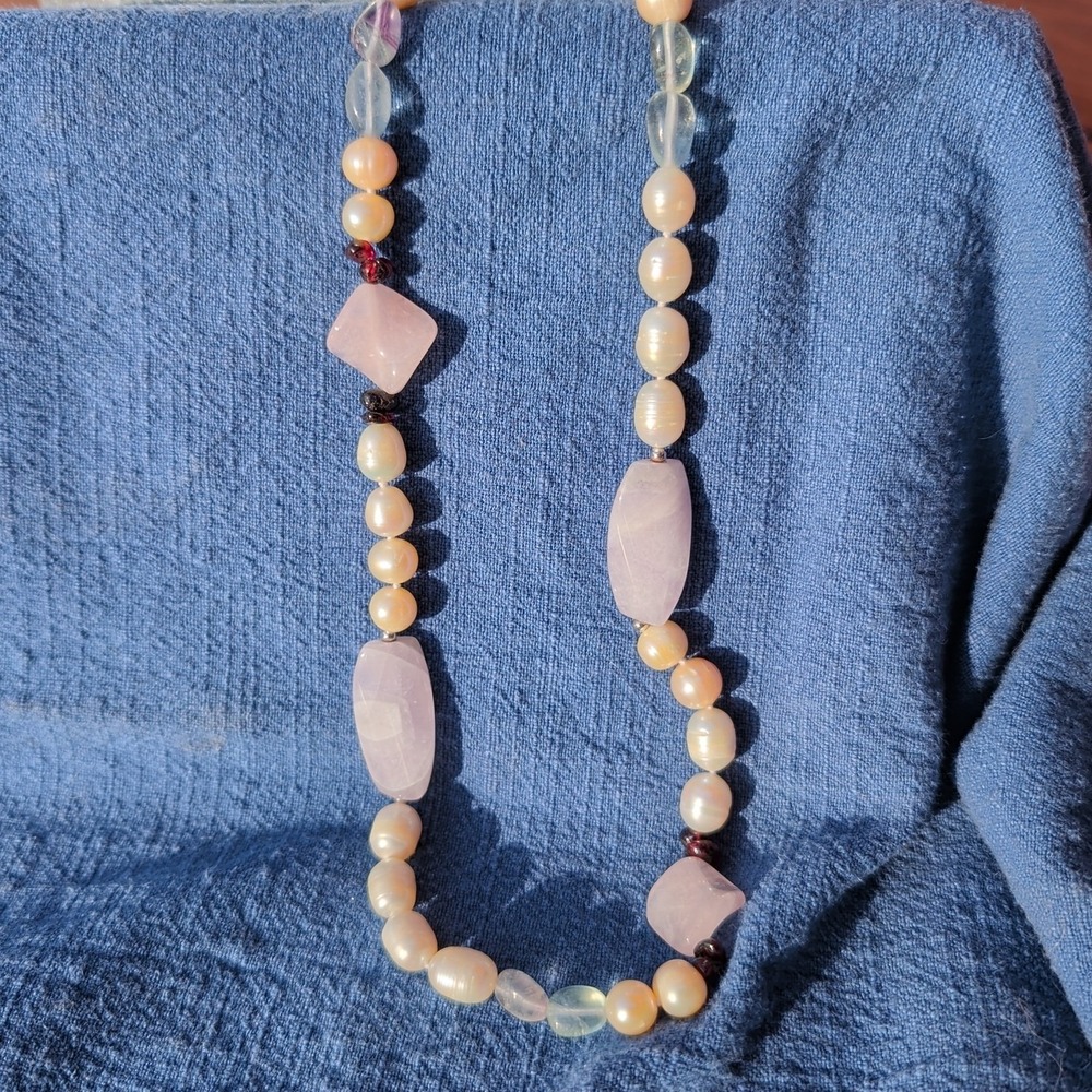 NWT Alexander Kalifano Natural Gemstone & Genuine Pearl Beaded Necklace, 19" - Picture 2 of 8